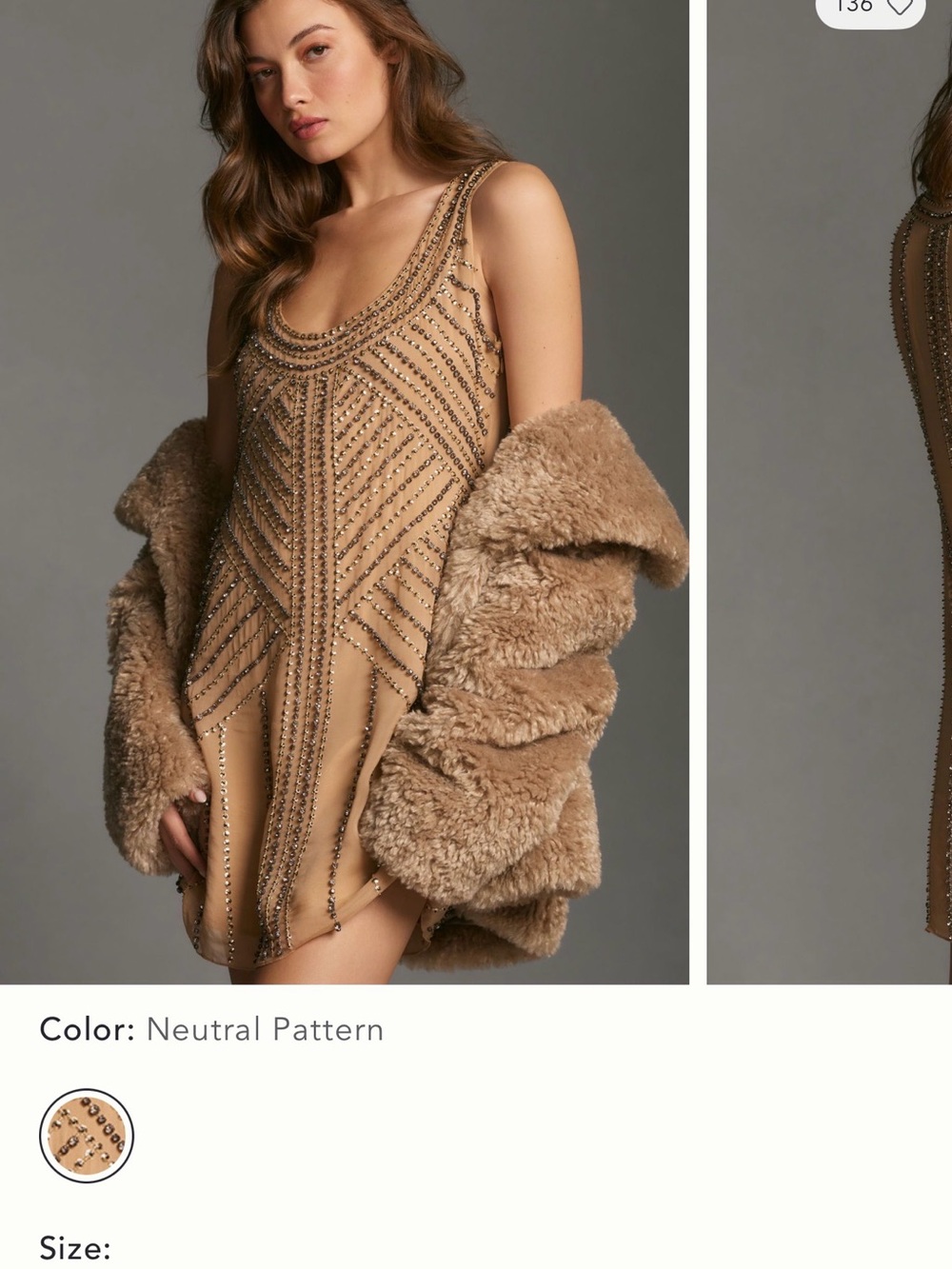 Beaded Mini Dress in Neutral Tan